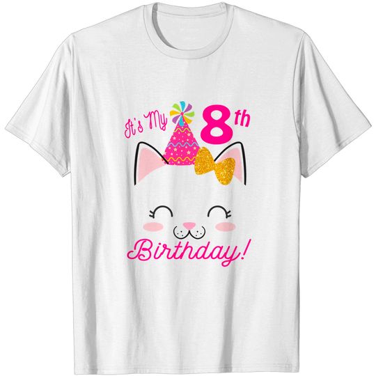 Discover It's My 8th Birthday Shirt Girl Kitty Cat theme Party T-Shirt