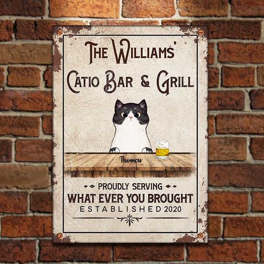 Discover Catio Bar & Grill - Funny Personalized Cat Metal Sign