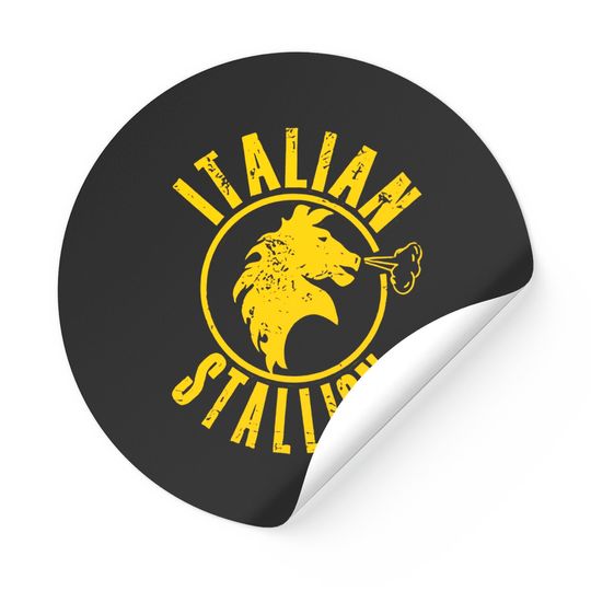 Discover Rocky Sticker Distressed Yellow Italian Stallion Black Tee