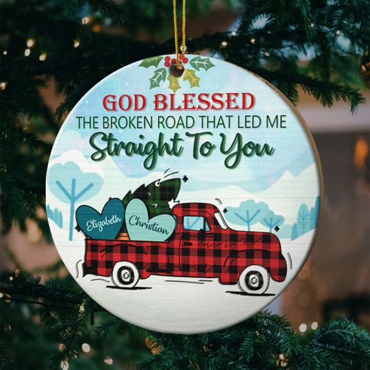 Discover God Blessed The Broken Road That Led Me Straight To You - Gift For Couples, Husband Wife, Personalized Shaped Ornament