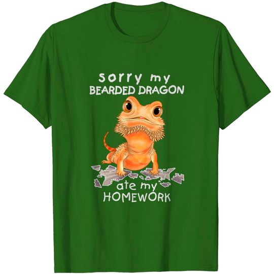 Discover Funny Bearded Dragon Cute Lizard Beardie Ate My Homework T-Shirt
