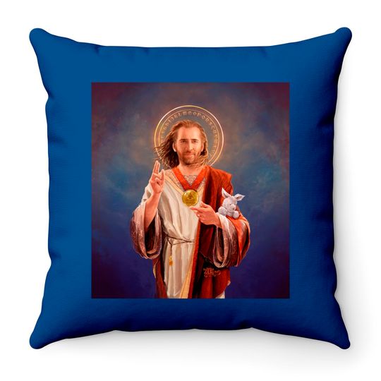 Discover Saint Nicolas of Cage - Nic Cage Original Religious Painting - Nic Cage - Throw Pillows