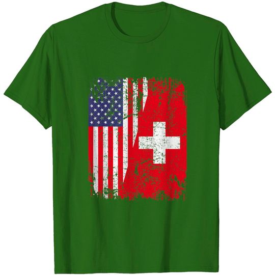 Discover SWISS ROOTS | Half American Flag | SWITZERLAND T-Shirt