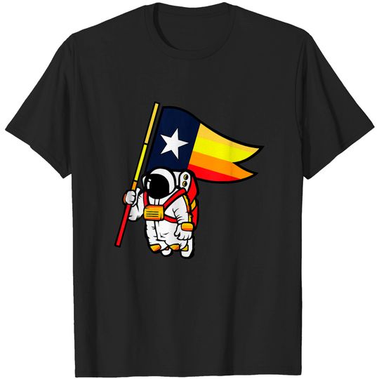 Discover Houston Champ Texas Flag Astronaut Space City T-Shirt