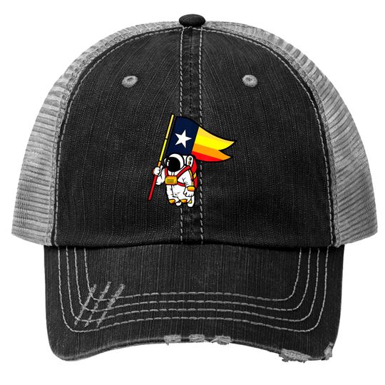 Discover Houston Champ Texas Flag Astronaut Space City Trucker Hats
