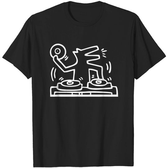 Discover Keith lovers haring - outline dj dog white - Keith Lovers Haring Outline Dj Dog Whit - T-Shirt