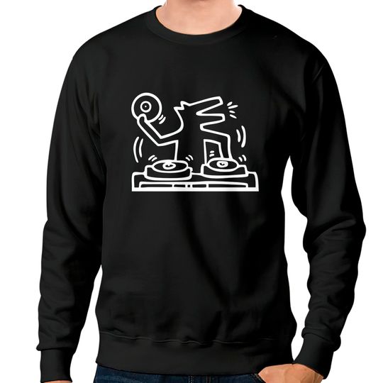 Discover Keith lovers haring - outline dj dog white - Keith Lovers Haring Outline Dj Dog Whit - Sweatshirts
