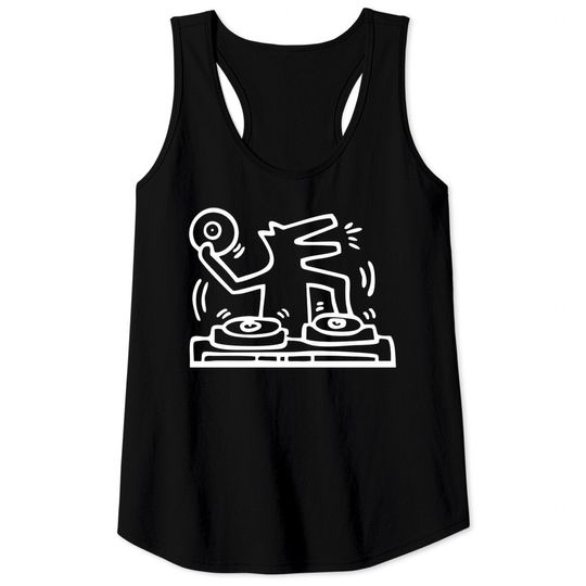 Discover Keith lovers haring - outline dj dog white - Keith Lovers Haring Outline Dj Dog Whit - Tank Tops