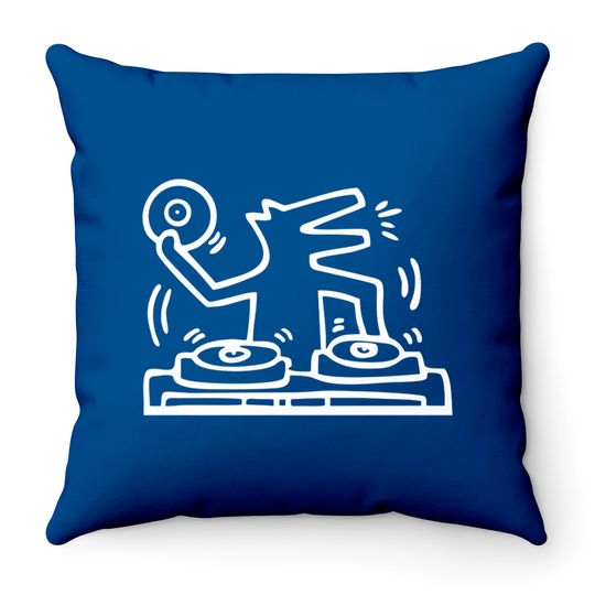 Discover Keith lovers haring - outline dj dog white - Keith Lovers Haring Outline Dj Dog Whit - Throw Pillows