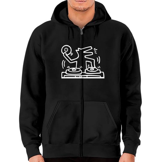 Discover Keith lovers haring - outline dj dog white - Keith Lovers Haring Outline Dj Dog Whit - Zip Hoodies