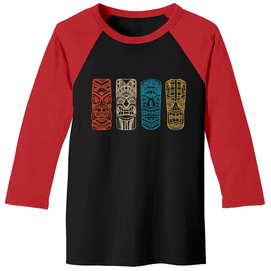 Discover Vintage Tiki Hawaiian Polynesian Mask Four Totems Gift Baseball Tees