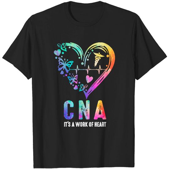 Discover Cna C N A It's A Work Of Heart Butterflies Heartbeat Caduceus T-Shirt