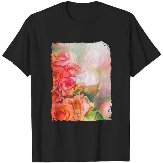 Discover Red Roses Pattern Red Roses Stained Glass Pattern T-Shirt