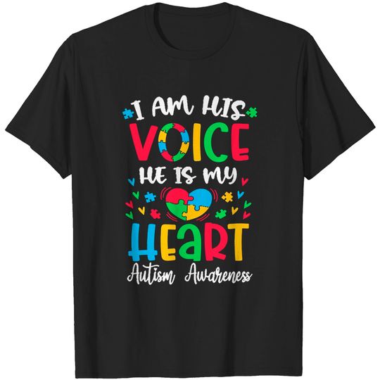 Discover Autism Awareness Mom Gifti'm his voice he is my heart autism awareness month mom autism son kids T-Shirt