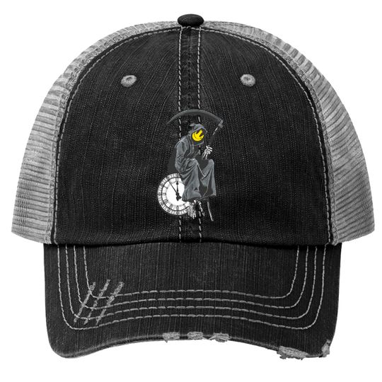 Discover banksy grim reaper clock Trucker Hats