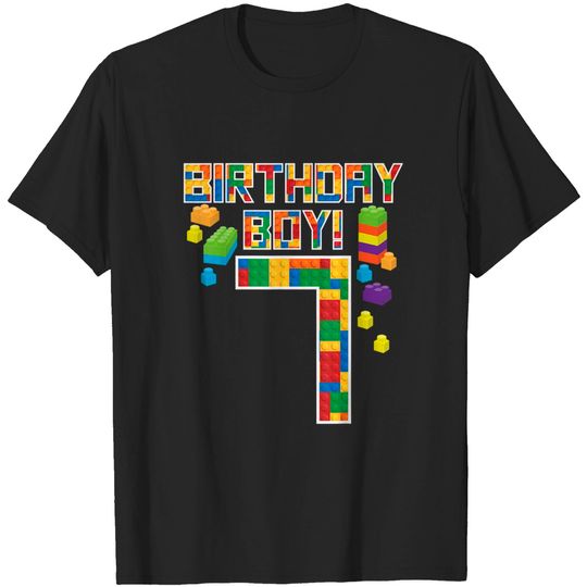 Discover Legoland Birthday T-shirt 7 Years Old Cute 7th Birthday Gift Block Building Boys