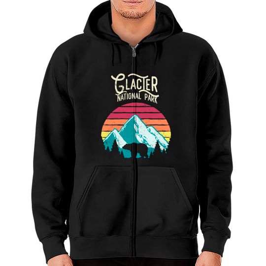 Discover Vintage Glacier National Park Mountain Bear Sweat Zip Hoodies