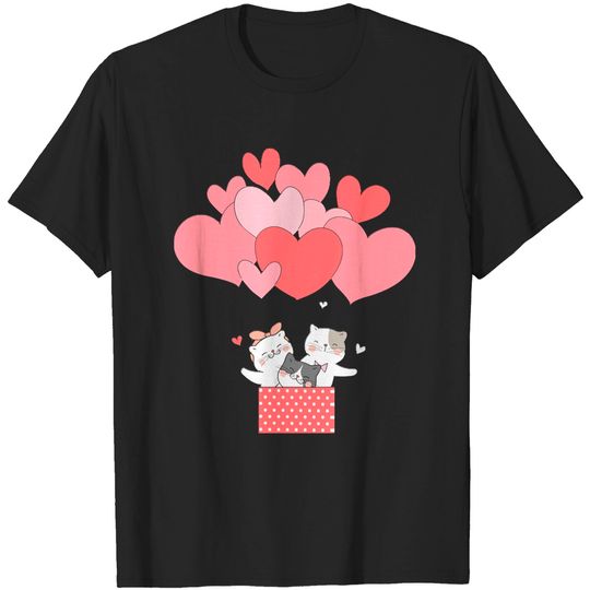 Discover Funny Valentine Cute Cat Valentines Day hot air balloon hearts T-Shirts