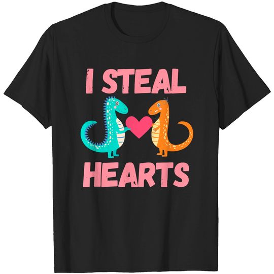 Discover Funny Valentine Cute Valentines Day I steal Hearts Dinosaurs T-Shirts