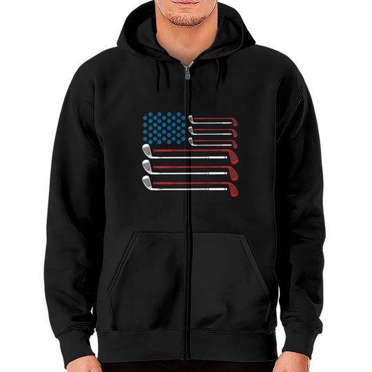 Discover Golf Clubs USA Flag Red White And Blue Premium T-S Zip Hoodies