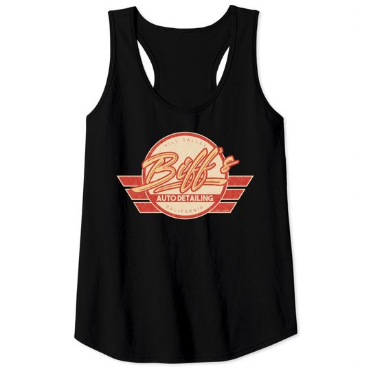 Discover Biff's Auto Detailing in Distressed Red - Back To The Future - Tank Tops