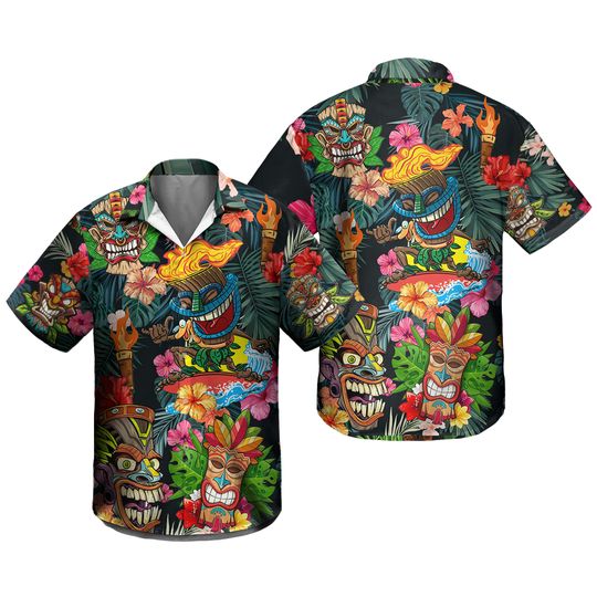 Discover Tiki Tropical Tribe Abstract Beach Hawaiian Shirt