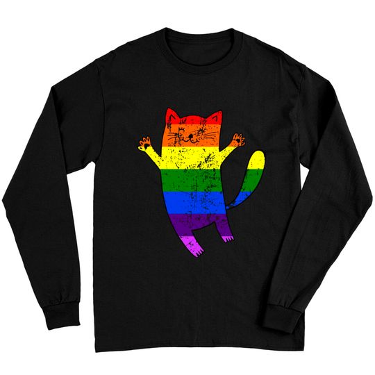 Discover Funny Cat Pride Flag Long Sleeve Shirt for LGBT Pride Month