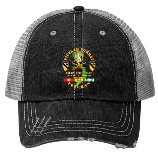 Discover Vietnam Combat Cavalry Veteran w 1st Bn 7th Cav DUI - 1st Cav Div - 1st - Trucker Hats