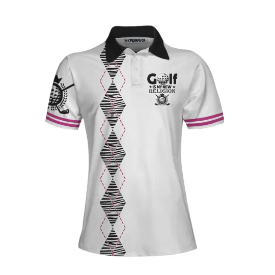 Discover Women's Golf Is My New Religion Polo Shirt - Zebra Argyle