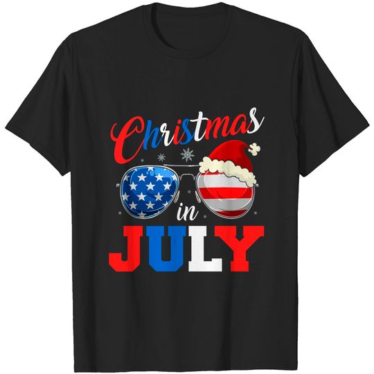 Discover Christmas in July Santa Hat Sunglasses Summer Celebration T-Shirt