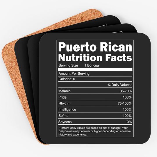 Discover Puerto RIco Boricua Gift - Puerto Rican Nutrition Facts - Puerto Rico Gift - Coasters