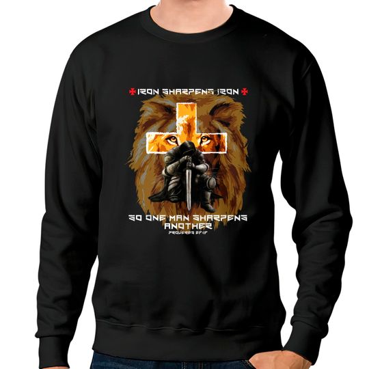 Discover Iron Sharpens Iron Christian Saying Lion Judah Cross Graphic Sweatshirts