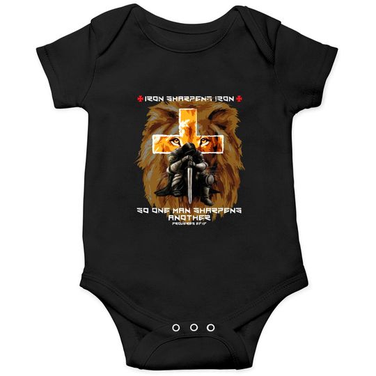 Discover Iron Sharpens Iron Christian Saying Lion Judah Cross Graphic Onesies