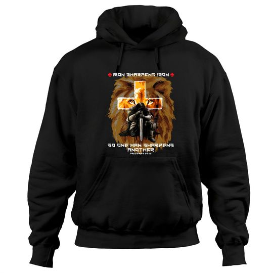 Discover Iron Sharpens Iron Christian Saying Lion Judah Cross Graphic Hoodies