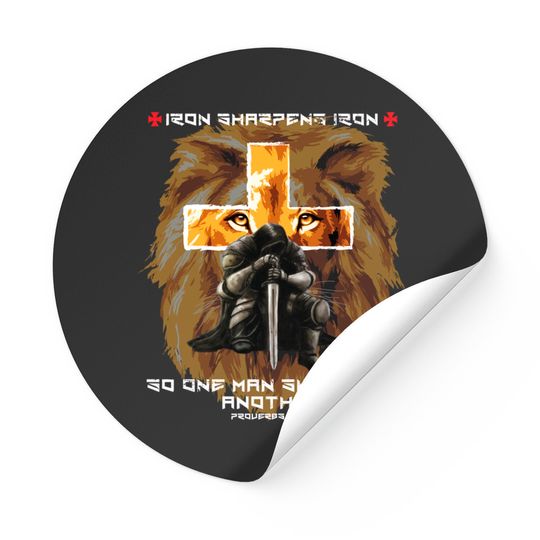 Discover Iron Sharpens Iron Christian Saying Lion Judah Cross Graphic Stickers