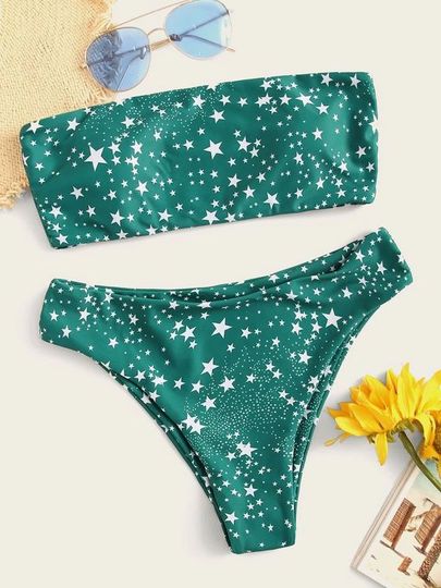 Discover Stars print Women's Strapless Bikini Swimsuit