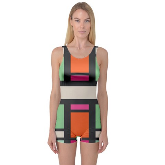 Discover Rectangles Cross Women's Boyleg One Piece Swimsuit