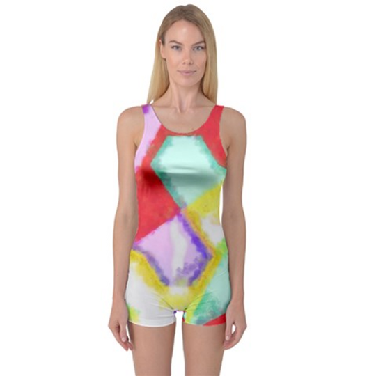 Discover Watercolors Shapes Women's Boyleg One Piece Swimsuit