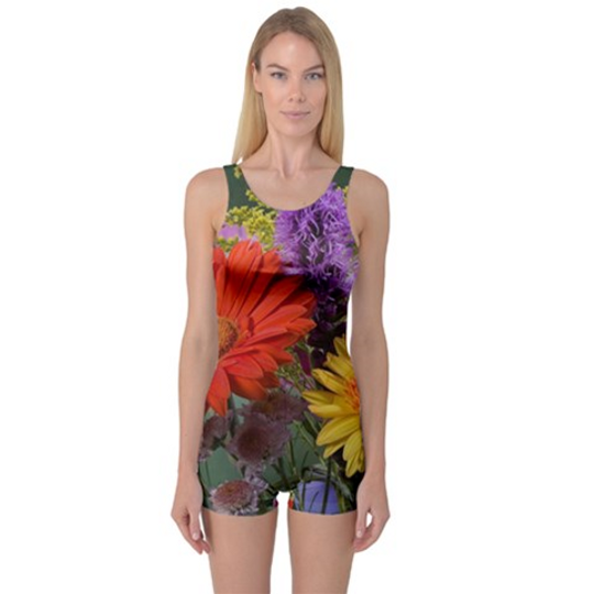Discover Colorful Flowers One Piece Boyleg Swimsuit