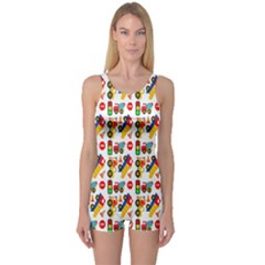 Discover Construction Pattern Background One Piece Boyleg Swimsuit