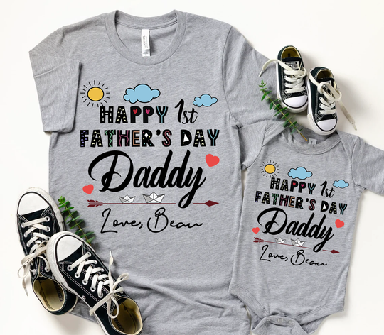 Discover Personalized Dad Baby Matching Outfits Our First Fathers Day T-Shirt