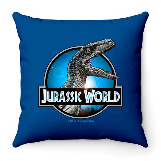 Discover jurassic world, movie, film, 2022, 2015, Velociraptor, raptor, Blue - Jurassic World - Throw Pillows