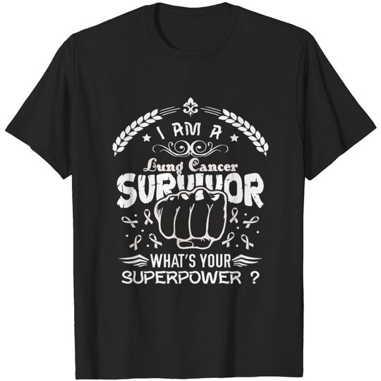 Discover Lung Cancer Awareness Survivor What's Your Superpower - In This Family We Fight Together - Lung Cancer Awareness - T-Shirt