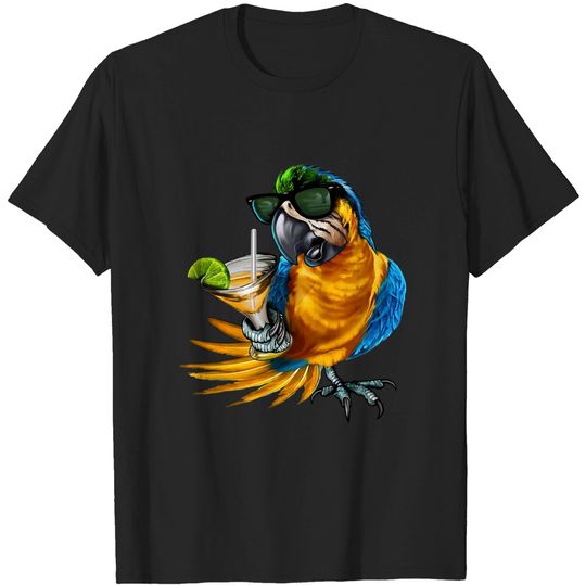 Discover Macaw Parrot Drinking Margarita Tropical Beach Vacation Bird T-Shirt