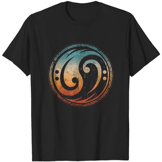 Discover Bass Guitar Clef Yin Yang Vintage T-shirt