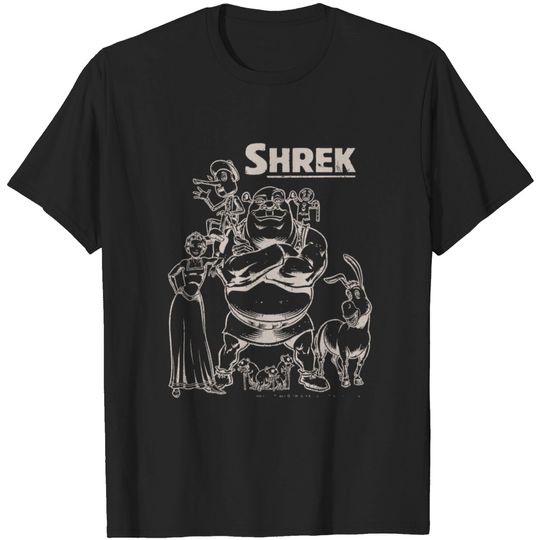 Discover Shrek Group Shot Faded Portrait T-shirt