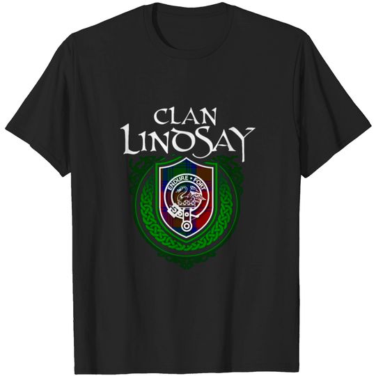 Discover Lindsay Surname Scottish Clan Tartan Crest Badge T-shirt
