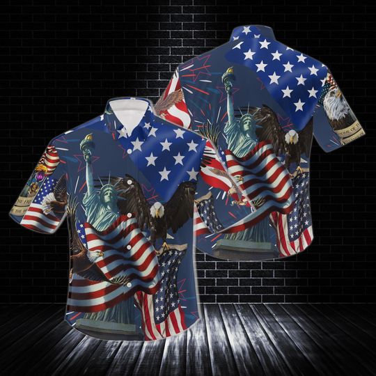 Discover Eagle Flag American Hawaiian Shirt