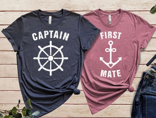 Discover Funny Captain & First Mate Nautical Sailing Matching T-Shirt