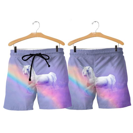 Discover Unicorn And Rainbow Purple Beach Shorts For Men